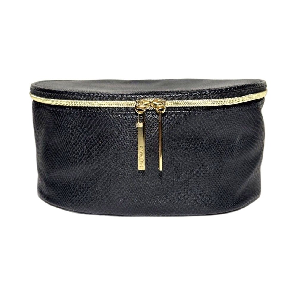 Lancôme Paris Black Textured Cosmetic Makeup Travel Case Bag Gold Zipper NWOT
